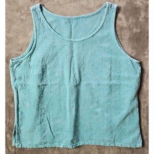 Teal Green Tank Top Floral Eyelets Sleeveless Women M Casual Wear Comfortable St